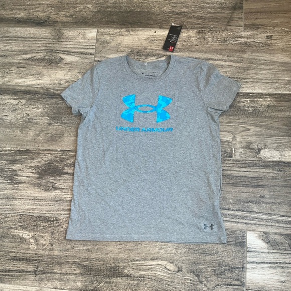 UNDER ARMOUR Womens Sportstyle Graphic T-SHIRT GREY /BLUE  Size MEDIUM NWT #96 - Picture 2 of 11